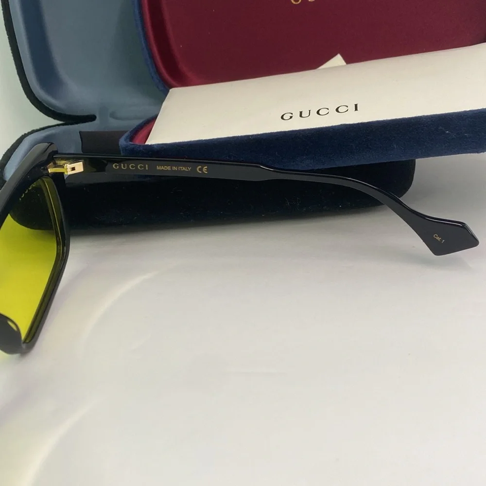 NEW Gucci Sunglasses GG0626S 002 Black/Yellow Lens Design 58mm
